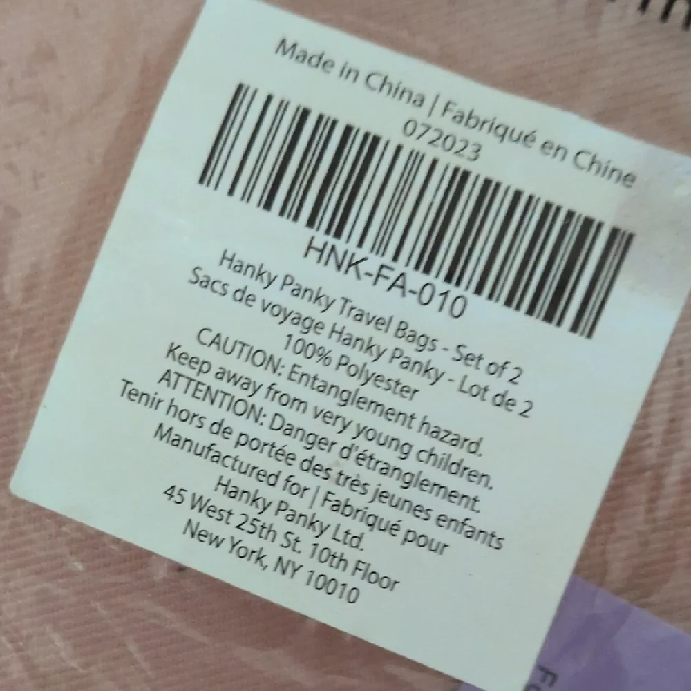 Hanky Panky Pink Travel Wash/Wear Bags - New